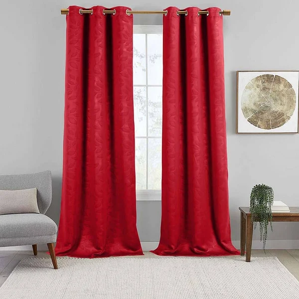 Virginia Blackout Window Curtain Leaf Design (Set of 2) 74 x 108x22 Pair, Red