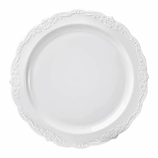 Vintage Rim Round Disposable Plastic Plate Packs - Party Supplies (White - 120pcs - Salad Plates)
