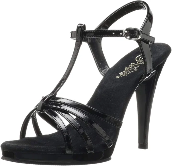 FLAIR-420, 4 1/2x22 Stiletto Heel T-Strap Sandal Black, Size 10