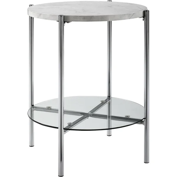 Walker Edison - Modern Round Side/End Table - White Faux Marble/Glass/Chrome BBF20SRDSTWMCR