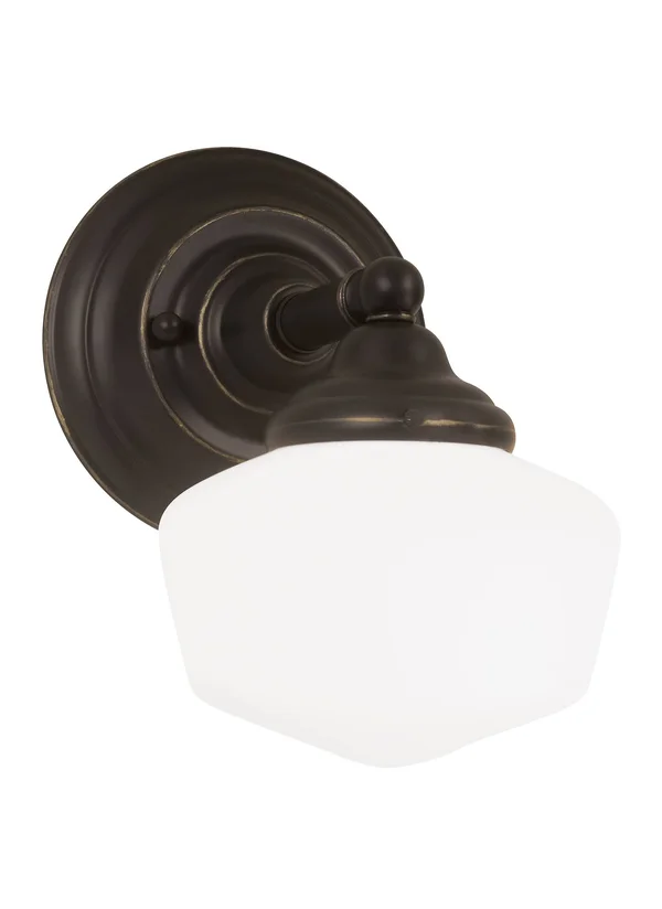 Sea Gull Lighting 44436-782 Academy 1 Light 10 inch Tall Wall Sconce in Heirloom Bronze with Satin White Glass