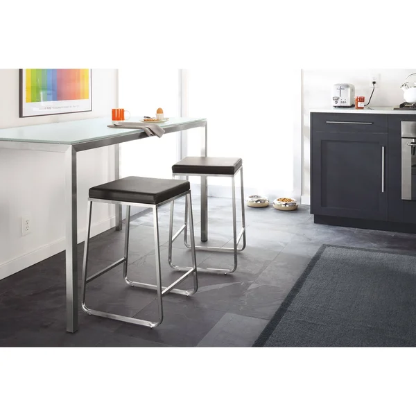 Room & Board - Modern Collins Counter Stool in Pistel Leather in Grey w/ Onyx Gloss Frame
