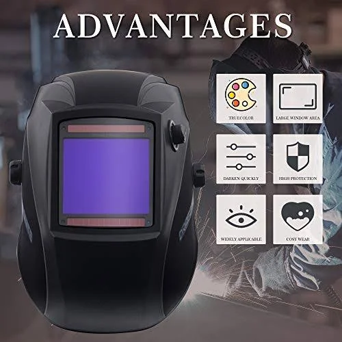 Dragonite Auto Darkening Welding Helmet - Large Viewing Welding Hood, True Color Welder Mask Wide Shade 4/5-8/9-13 for TIG MIG Ar