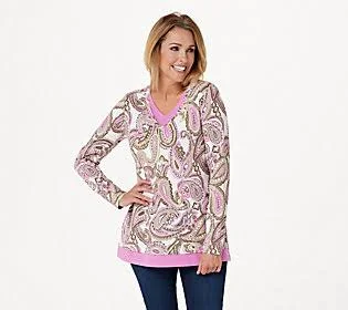 Isaac Mizrahi Live! Paisley Printed LayeredKnit Top - Size 3X, Lavender Multi