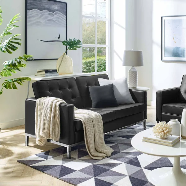 Modway Loft Tufted Upholstered Faux Leather Loveseat - Silver Gray