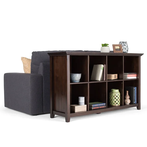 Wyndenhall Normandy Solid Wood 33 inch x 57 inch Transitional 8 Cube Storage Sofa Table - 57x22W x 15.75x22D x 33x22H - Brunette