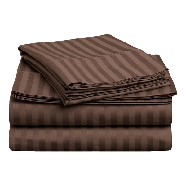 Superior 400 Thread Count Deep Pocket Stripe Cotton Sateen Sheet Set, Full/White