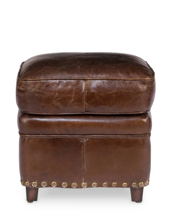 Sarreid Papas Brown Leather Footstool