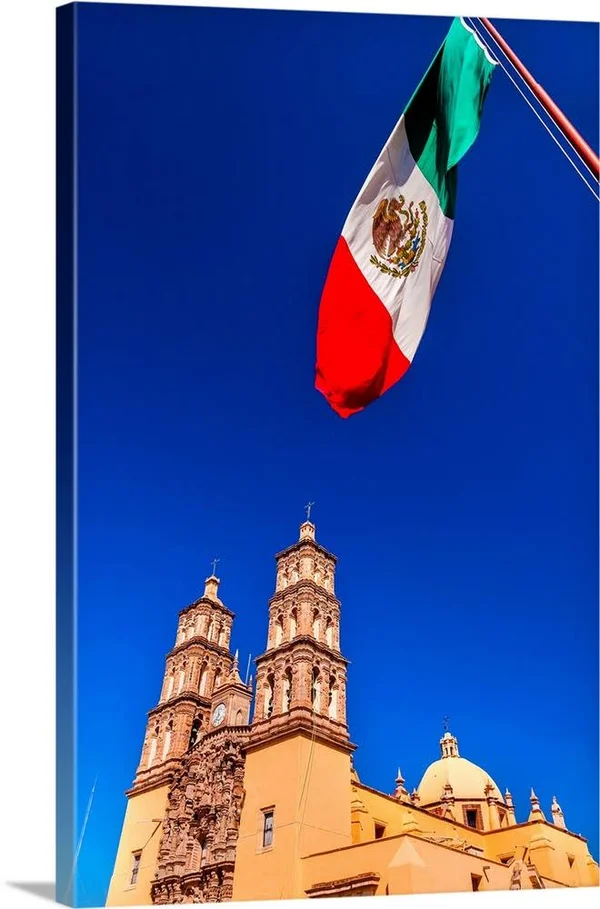 Mexican Flag Parroquia Cathedral, Dolores, Hidalgo, Mexico, Canvas Wall Art, 32x48, Great Big Canvas