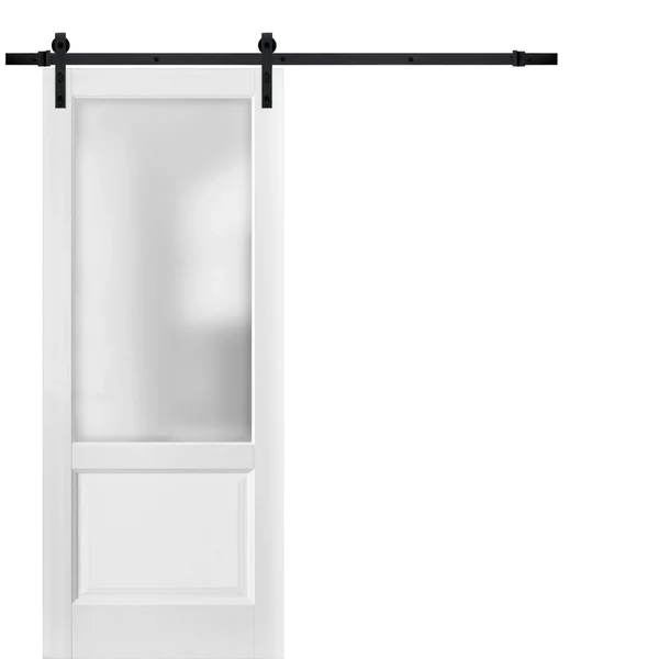 Sliding Barn Door 30 x 80 with Hardware - Lucia 22 Matte White with Frosted Opaque Glass, Top Mount 6.6ft Rail Hangers Sturdy S