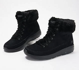 Skechers On-The-Go Water Repellent Suede Boots- Winter Chill, Size 10 Wide, Black