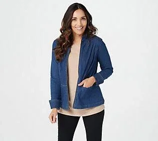 Denim & Co. Stretch Denim Long Sleeve Zip Front Jacket, Size X-Large, Medium Wash