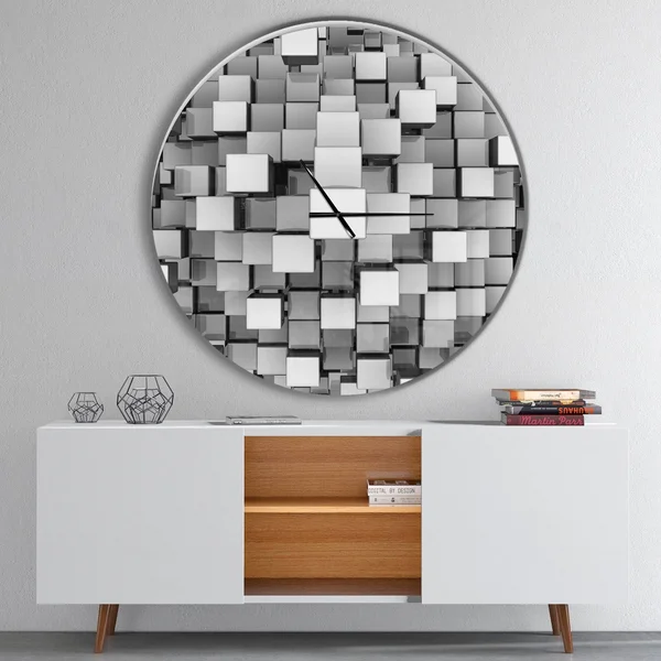Designart &Black and Grey Cubes & Modern Wall Clock - Size: 23 inch x 23 inch, Silver
