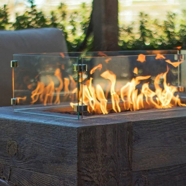 Top Fires Glass Wind Guard for Square - Round, and Rectangular Fire Pits, 44x22 x 44x22 x 8x22 - Square Glass Wind Guard