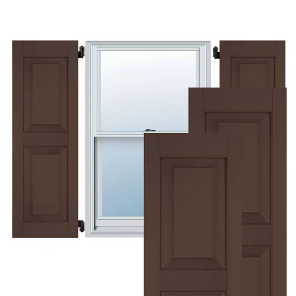 Ekena Millwork 15 in. x 59 in. Exterior Real Wood Pine Raised Panel Shutters Pair Tudor Brown