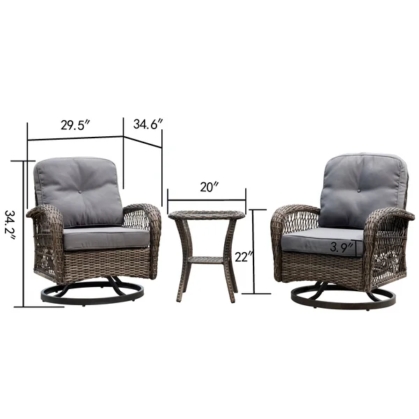 Corvus Livorno Outdoor 3-Piece Wicker Chat Set with Swivel Chairs - Blue