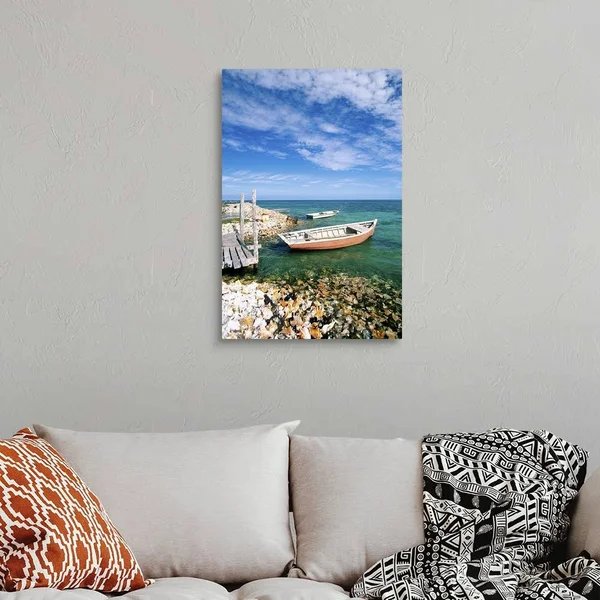 Fishing Boats by Shore, Large Solid-Faced Canvas Wall Art Print, Great Big Canvas