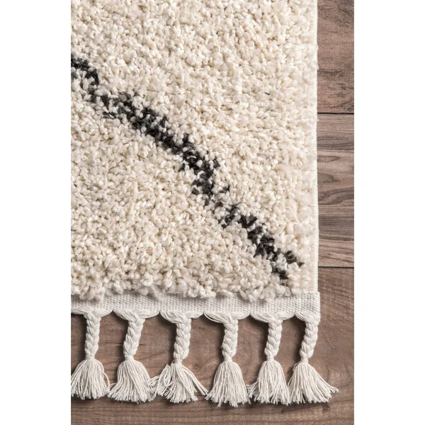 nuLOOM Jessie Moroccan Lattice Shag Off-White 8 ft. x 11 ft. Area Rug, Beige