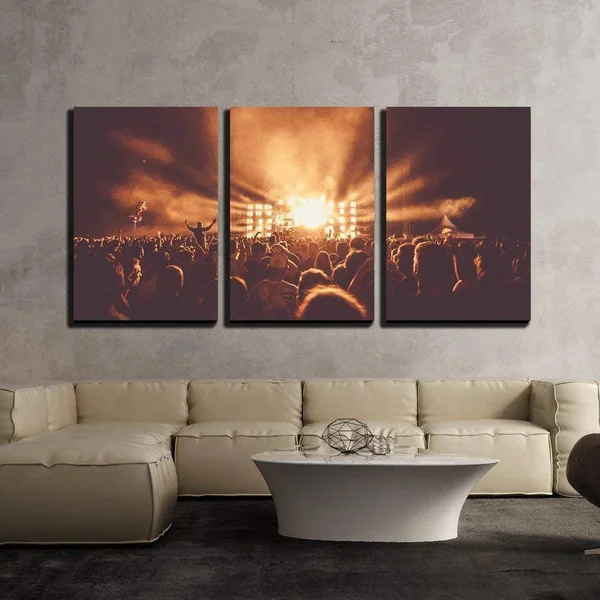 Wall26 - 3 Piece Canvas Wall Art - Crowd at Concert - Modern Home Decor Stretched and Framed Ready to Hang - 24 inchx36 inchx3 P