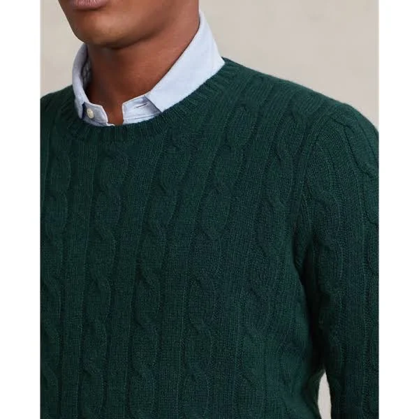 Ralph Lauren Men's Cable-Knit Cashmere Sweater - Size M in Hunt Club Green