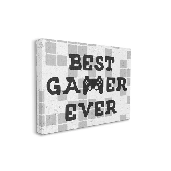 Stupell Industries Best Gamer Ever Phrase Video Game Reference Neutral Tile Canvas Wall Art - White - 36 x 48