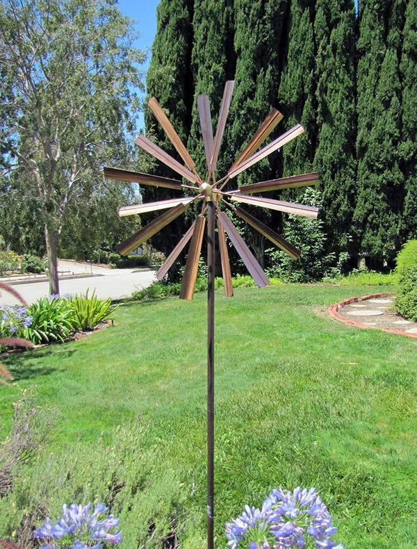 Stanwood Wind Sculpture Kinetic Copper Wind Sculpture - Double Windmill Spinner
