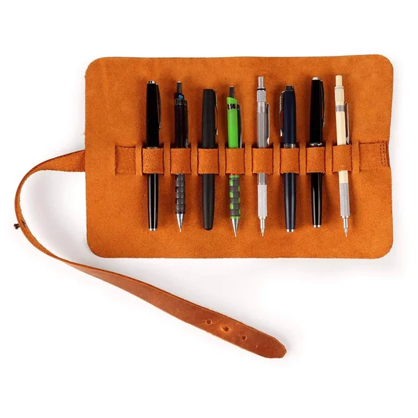 Londo Genuine Leather Pen and Pencil Roll Case (Camel) - 29 x 19 x 0.5 cm
