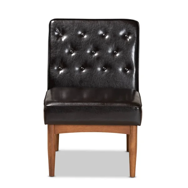 Baxton Studio Riordan Mid-Century Modern Dark Brown Faux Leather Upholstered and Walnut Brown Finished Wood Dining Chair