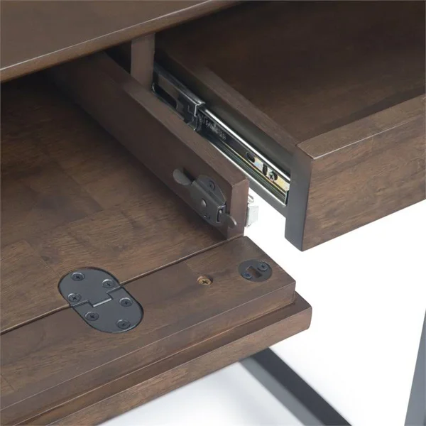 Simpli Home Banting Solid Hardwood Desk in Walnut Brown