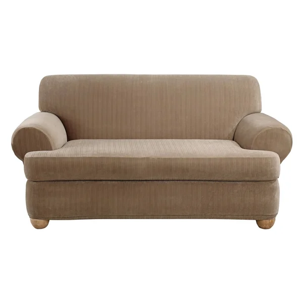 Sure Fit Stretch Pinstripe 2-Piece T-Cushion Sofa Slipcover - Taupe