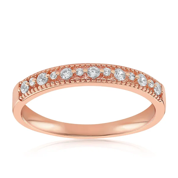 18K Ladies Wedding Band Replacement Cubic Zirconia Ring Inlaid BEZEL - 8, 18K Rose Gold Vermeil