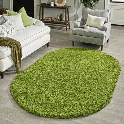 Alexander-Preslav Machine Made Shag Grass Green Rug Ebern Designs Rug Size: Oval 5& x 8&