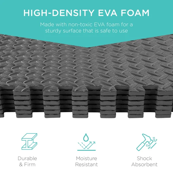 Best Choice Products 96 Sq. ft. Puzzle Exercise Mat - 24-Piece 2x2ft Eva Foam Interlocking Tiles, 3/8in Thick - Gray