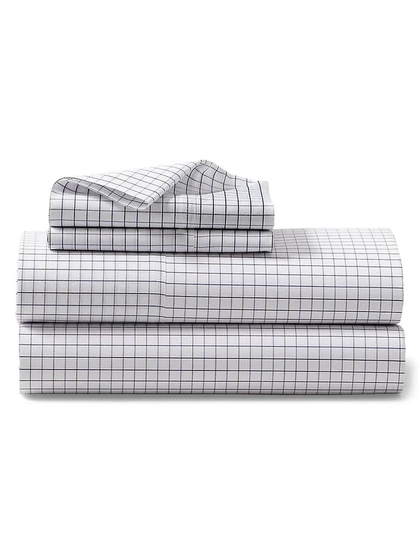 Ralph Lauren Organic Tattersall Fitted Sheet - King - Navy/White
