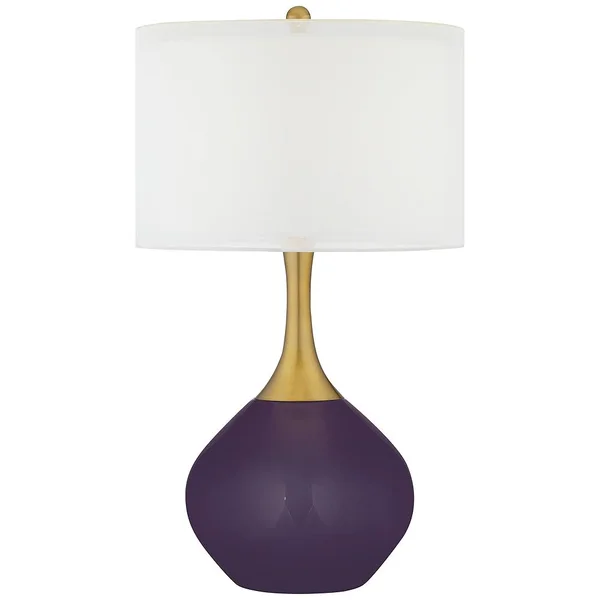 Color + Plus Quixotic Plum Nickki Brass Table Lamp, Purple