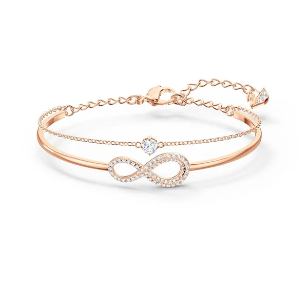 Swarovski Infinity Bangle - White, Rose-Gold Tone Plated