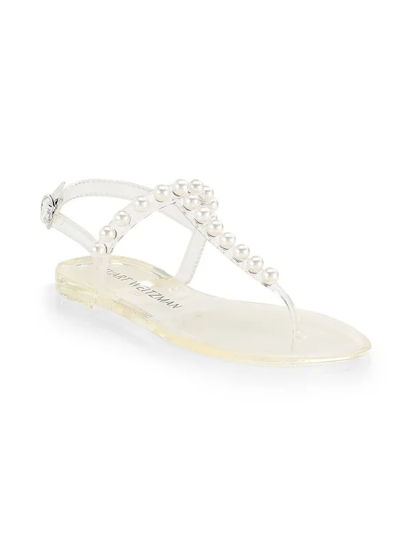 Stuart Weitzman Goldie Jelly Flat Sandals, CLEAR. Shine Rubber, Size: 4 Medium