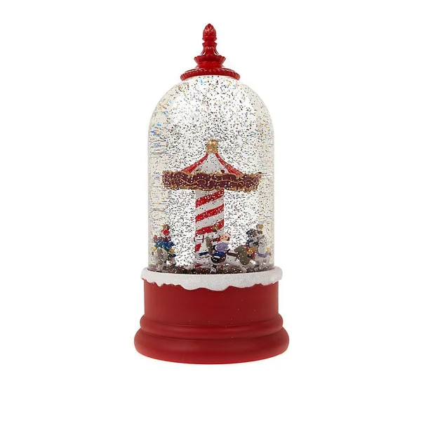 Winter Lane Snow Globe with Rotating Figure - Christmas Tree & Santa
