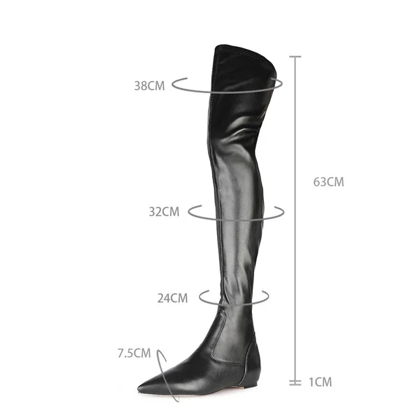 Black Stretch Comfortable Flat Elastic Thigh High Boots Size 6
