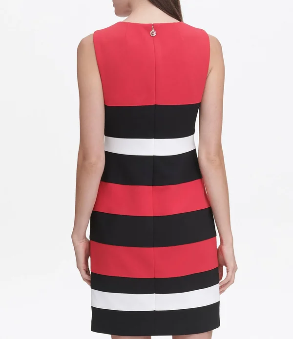 Tommy Hilfiger Colorblock Sheath Dress - Black/Sky Captain /Magenta