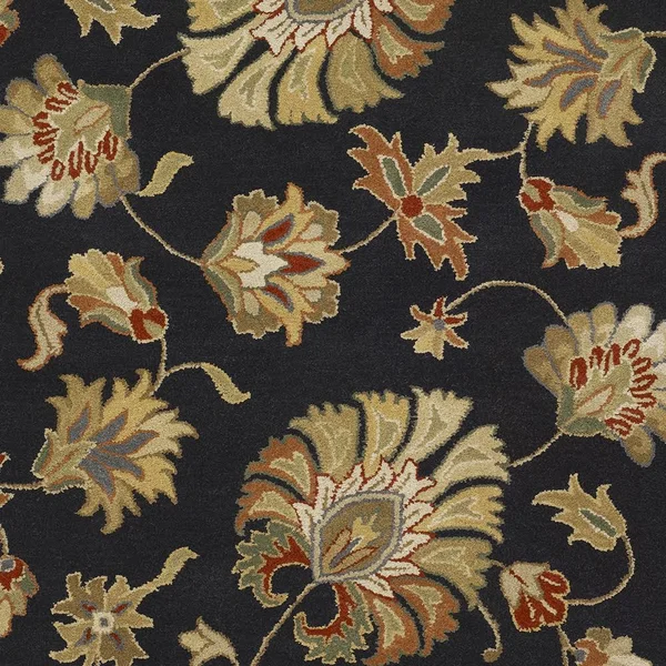 Traditional CAE Handmade Medium Pile Black Wool Classic Accent Rug