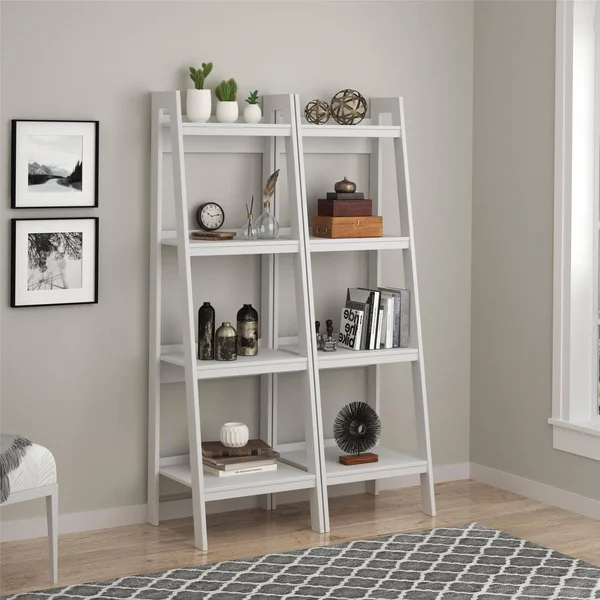 Home Hayes 4 Shelf Ladder Bookcase Bundle - White - Silver