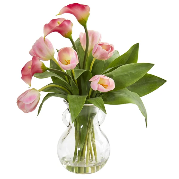 Nearly Natural Calla Lily & Tulips Artificial Arrangement in Decorative Vase Pink