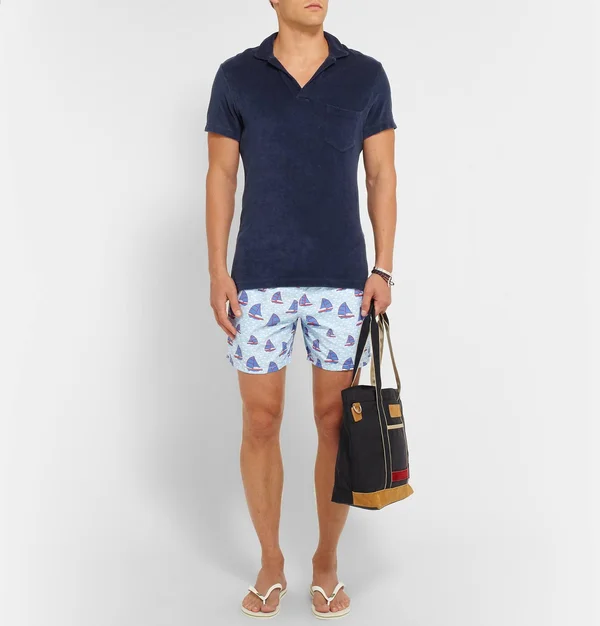 Orlebar Brown Terry Towelling Navy Towelling Resort Polo Shirt, Navy