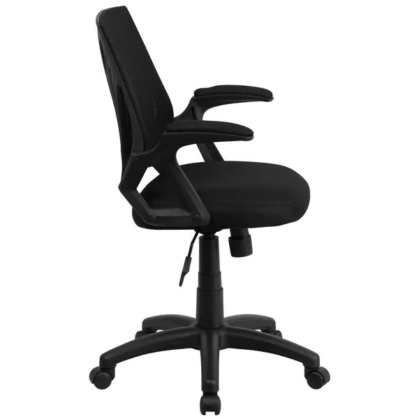39x22 Jet Black Mid-Back Mesh Swivel Task Office Chair with Open Arms