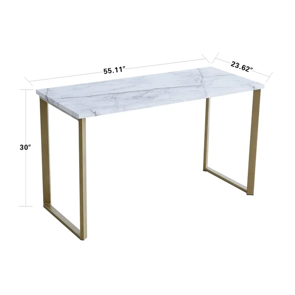 Roomfitters White Faux Marble Print Writing Desk (Gold) - Powder Coated