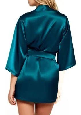 iCollection Satin Robe - Womens - Peacock - S/M