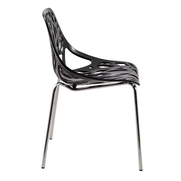 LeisureMod Modern Asbury Dining Chair with Chromed Legs - Black, Set of 2