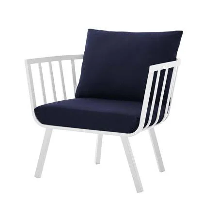 America Luxury Contemporary Modern Designer Outdoor Patio Balcony Garden Furniture Armchair Lounge Chair - Aluminum Fabric, Navy