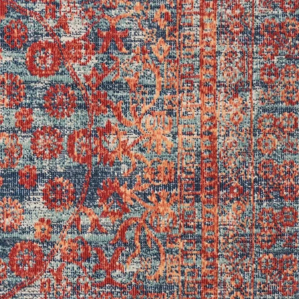 Alexander Home Katherine Boho Floral Vintage Distressed Rug - Red/Navy 9& x 13&3x22